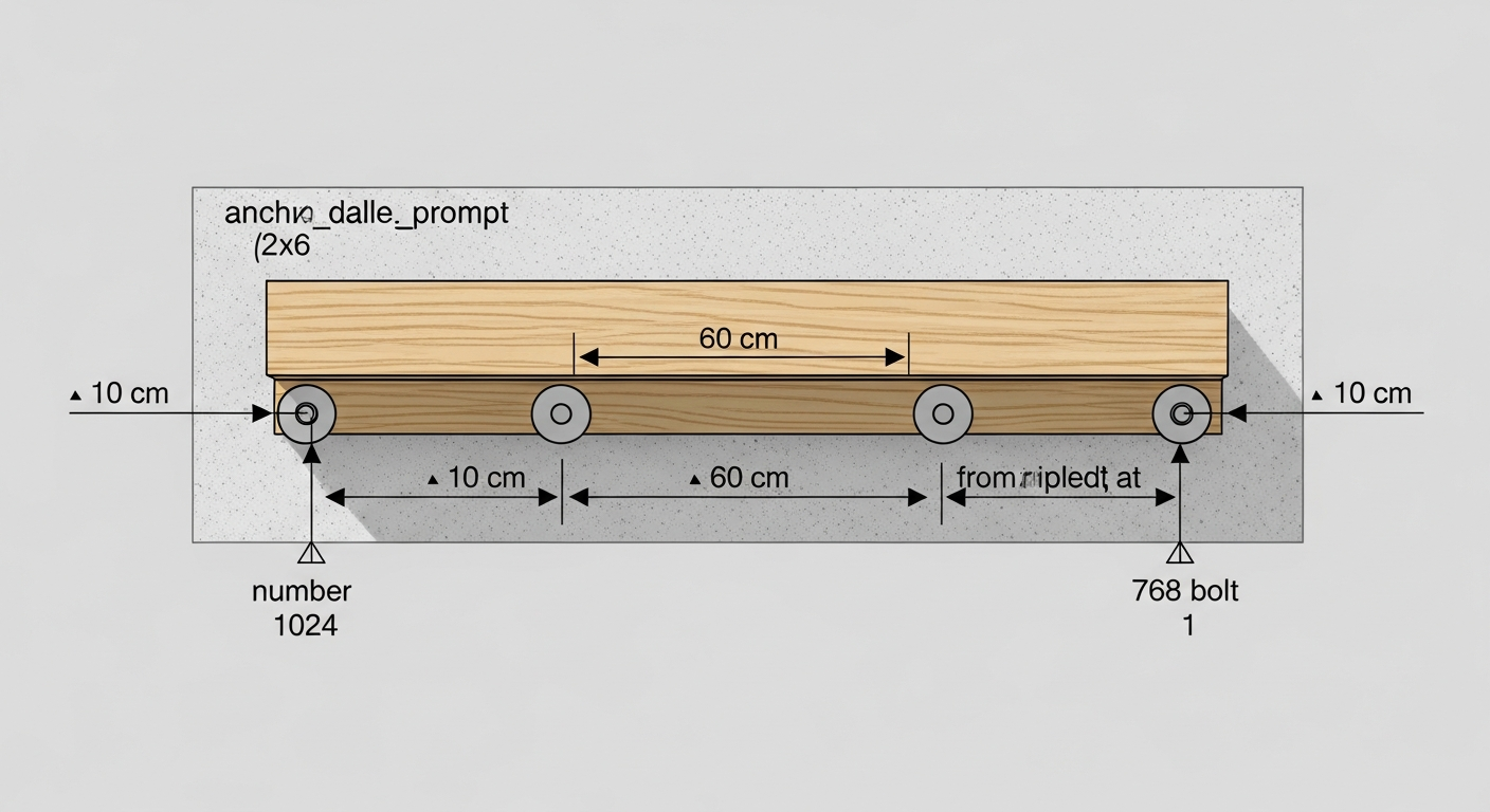 Schéma d'implantation des chevilles de lisse basse avec entraxe 60 cm et fixations d'extrémité